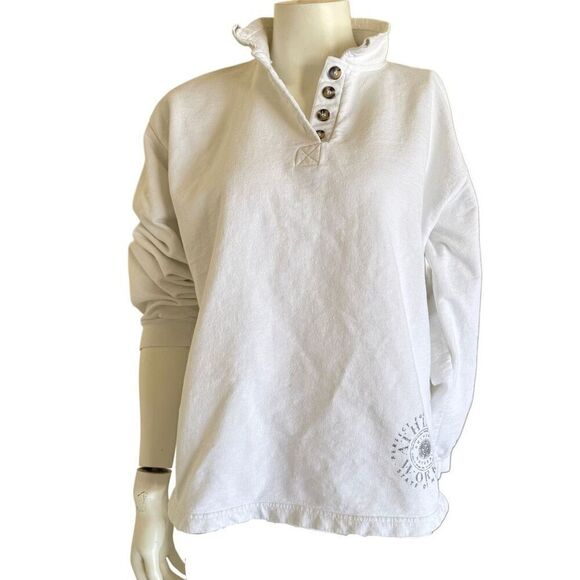 Athletic Works women’s white sporty sweatshirt collared preppy Medium 100% cotto - Picture 1 of 10